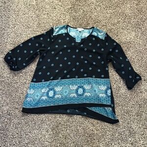 Coldwater Creek Flowy Navy Blue Blouse Sz L